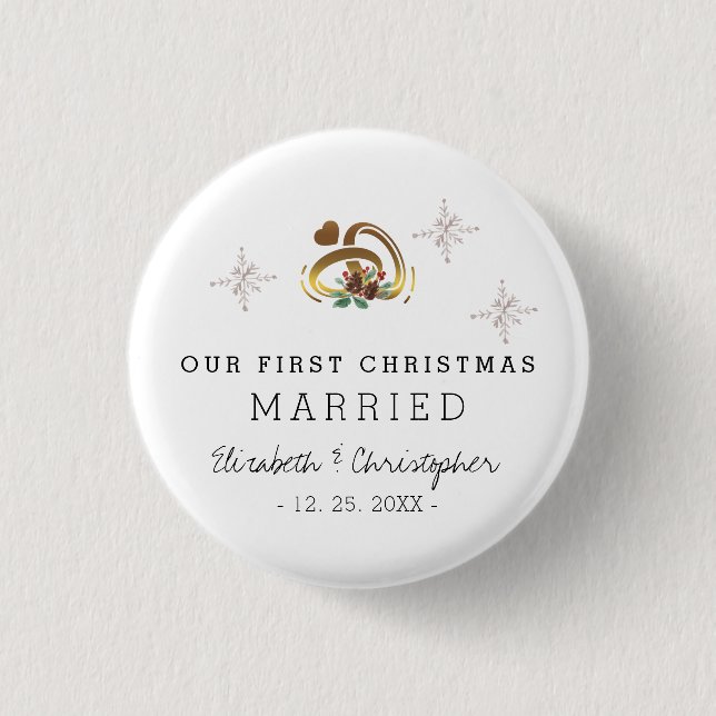 Modern Our First Christmas Married Holiday 3 Cm Round Badge (Front)