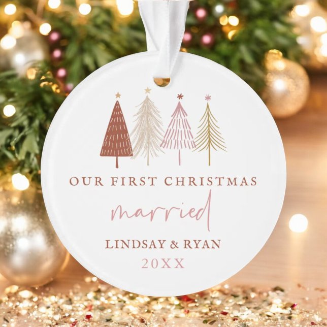 Modern Our First Christmas Married Newlyweds Ornament (Creator Uploaded)