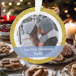 Modern Our First Christmas Together 2 Photos Ornament