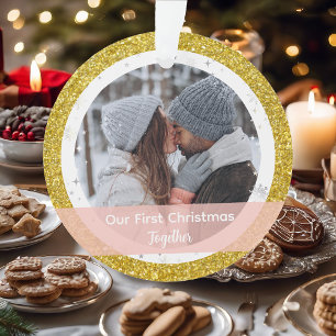 Modern Our First Christmas Together 2 Photos Ornament