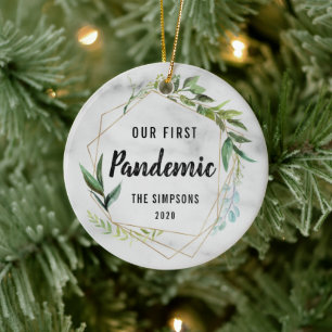 Modern Our First Pandemic Couple Photo Ceramic Tree Decoration