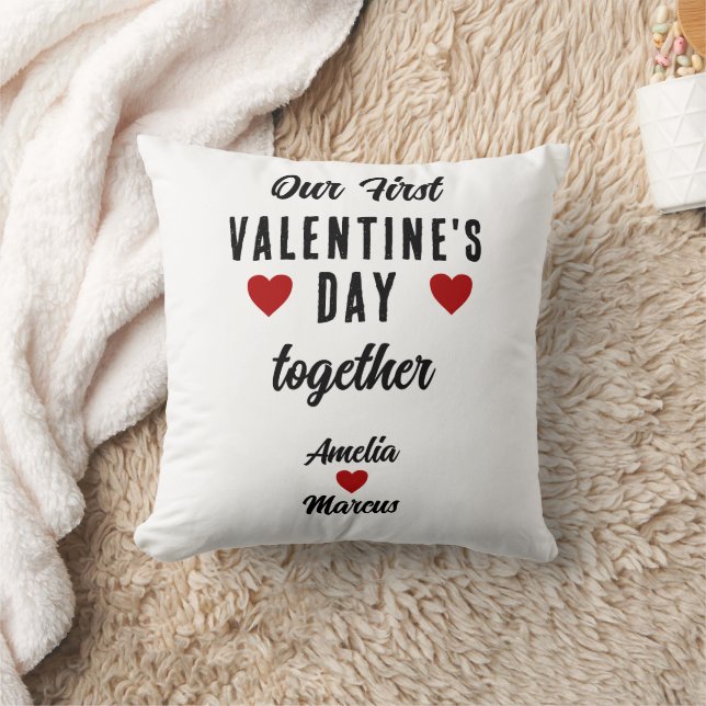 Modern Our First Valentine's Day Together Couple Cushion (Blanket)