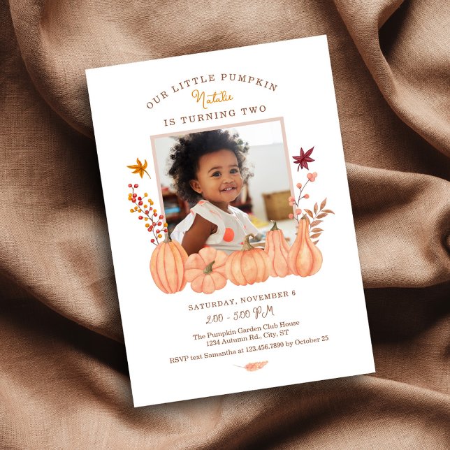 Modern Our Little Pumpking Photo Birthday Invitation (Creator Uploaded)