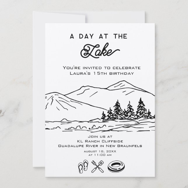 Modern Outdoor Nature Summer Forest Party Lake   Invitation (Front)