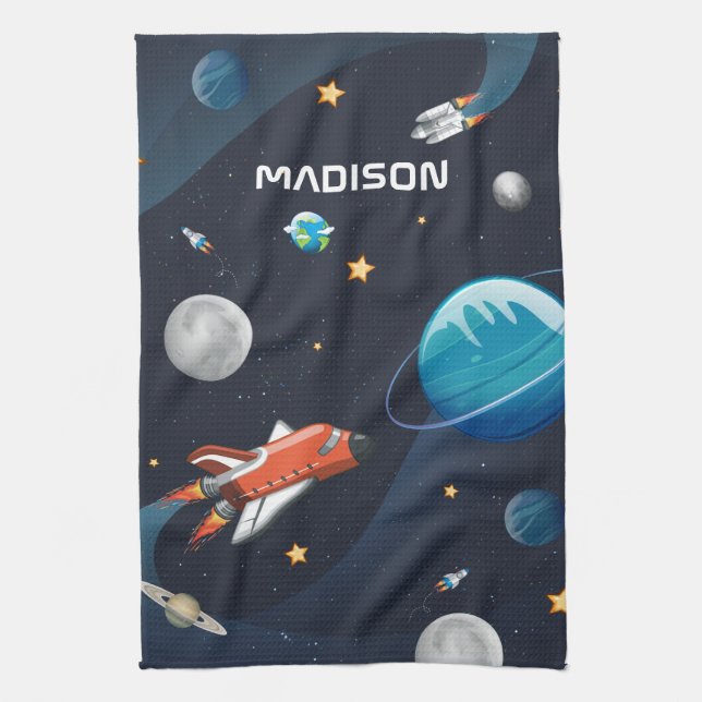 Modern Outer Space Activity in the Galaxy Tea Towel (Vertical)