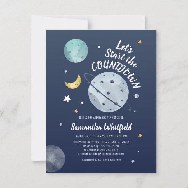 Modern Outer Space Countdown Baby Shower Stars Invitation (Front)