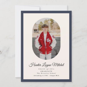 Modern Oval Blue High School Photo Graduation Invitation