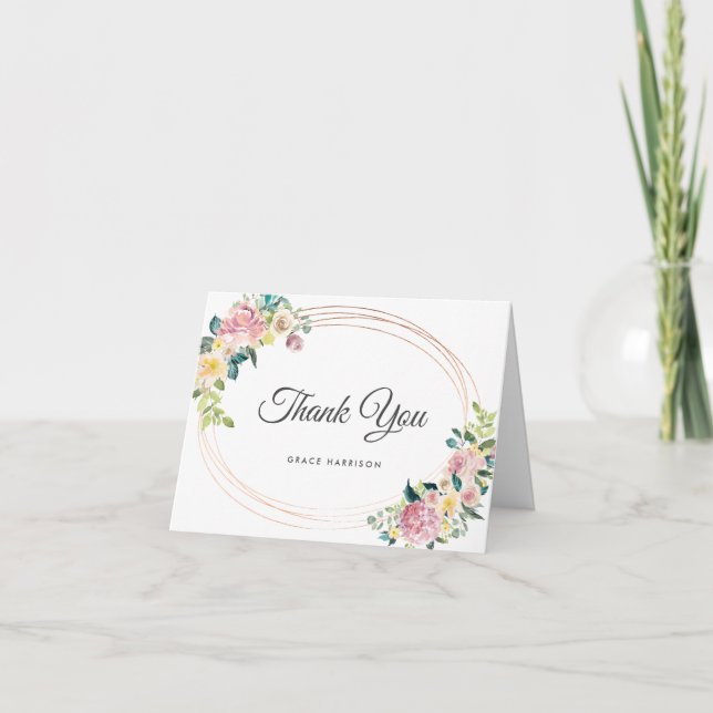 Modern Oval Frame Pastel Floral Thank You Card (Front)