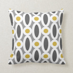 Modern Oval Links Pattern in Mustard and Grey Cushion
