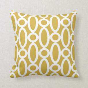 Modern Oval Links Pattern in Mustard and White Cushion