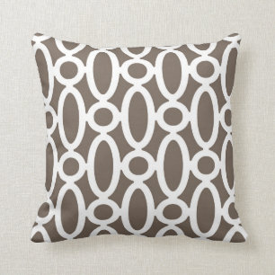 Modern Oval Links Pattern in Taupe and White Cushion
