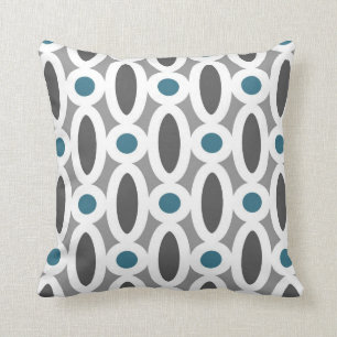 Modern Oval Links Pattern in Teal and Grey Cushion