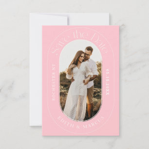 Modern Oval Photo Save the Date Pink