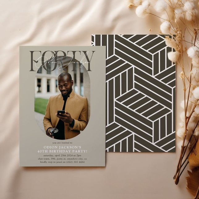Modern Oval Photo & Signature 40th Birthday Invitation (Creator Uploaded)