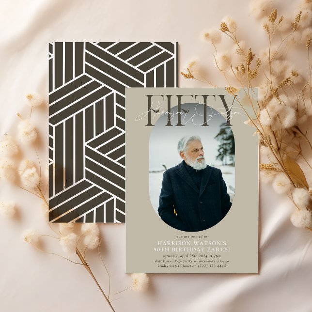 Modern Oval Photo & Signature 50th Birthday Invitation (Creator Uploaded)