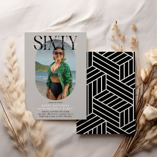 Modern Oval Photo & Signature 60th Birthday Invitation