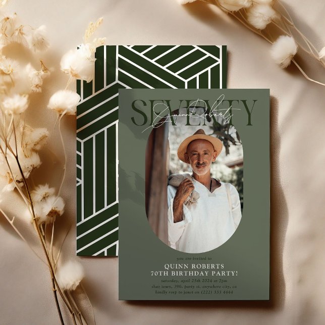 Modern Oval Photo & Signature 70th Birthday Invitation (Creator Uploaded)