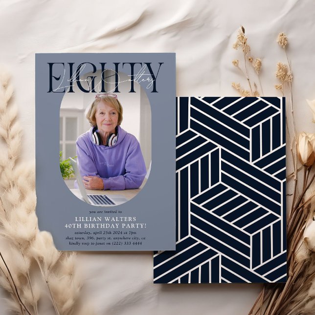 Modern Oval Photo & Signature 80th Birthday Invitation (Creator Uploaded)