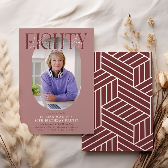 Modern Oval Photo & Signature 80th Birthday Invitation (Creator Uploaded)