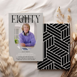 Modern Oval Photo & Signature 80th Birthday Invitation