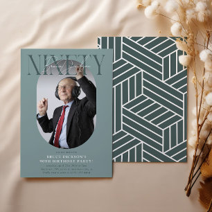 Modern Oval Photo & Signature 90th Birthday Invitation