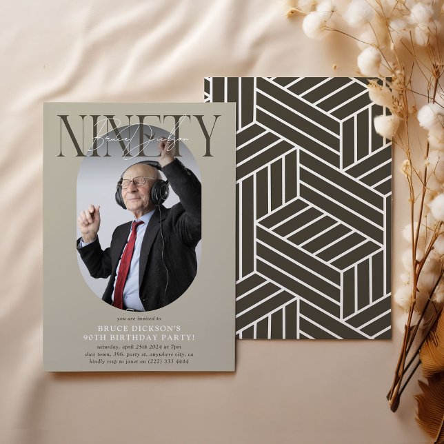 Modern Oval Photo & Signature 90th Birthday Invitation (Creator Uploaded)