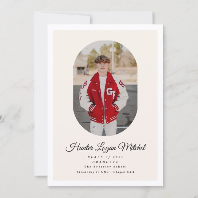 Modern Oval Script High School Photo Graduation Invitation (Front)