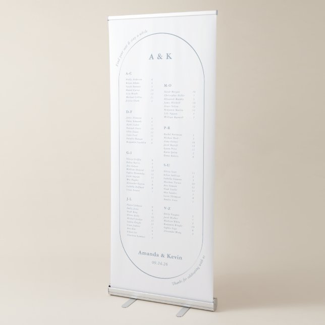 Modern Oval Wedding Seating Chart Retractable Banner (3/4)