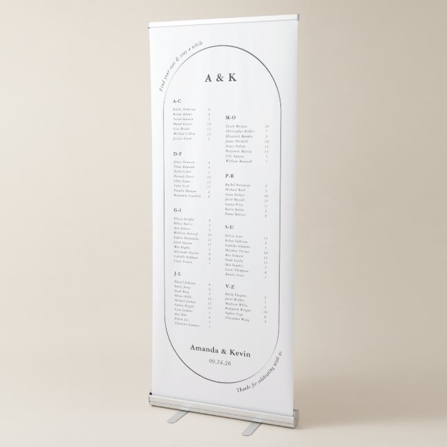 Modern Oval Wedding Seating Chart Retractable Banner (3/4)