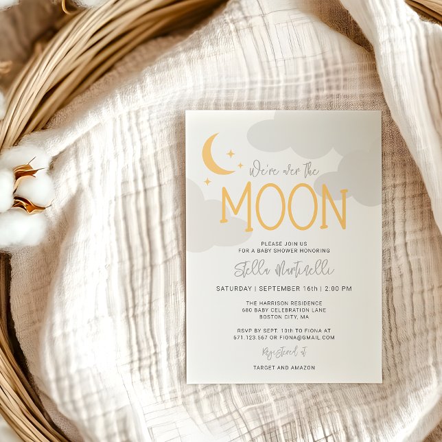 Modern Over The Moon Baby Shower Invitation (Modern Over The Moon Baby Shower Invitation)