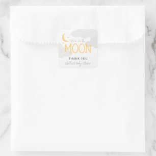 Modern Over The Moon Baby Shower Square Sticker
