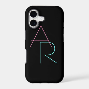 Modern Overlapping Initials Pink Turquoise Black