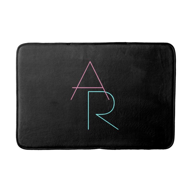 Modern Overlapping Initials | Pink Turquoise Black Bath Mat (Front)
