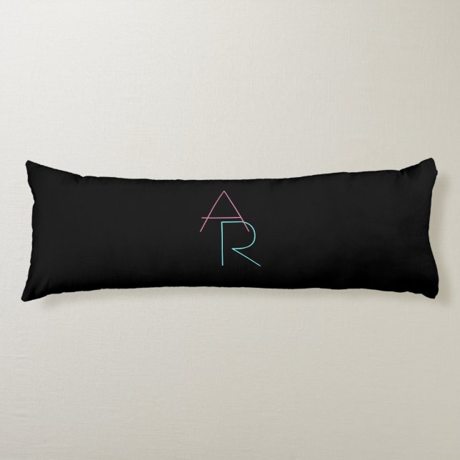 Modern Overlapping Initials | Pink Turquoise Black Body Cushion (Front)