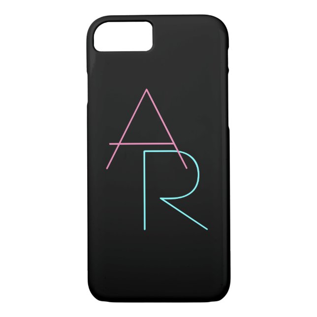 Modern Overlapping Initials | Pink Turquoise Black Case-Mate iPhone Case (Back)