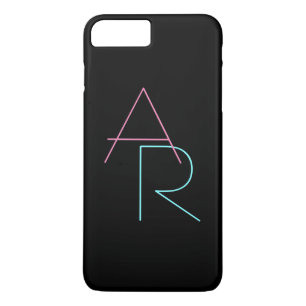 Modern Overlapping Initials   Pink Turquoise Black iPhone 8 Plus/7 Plus Case