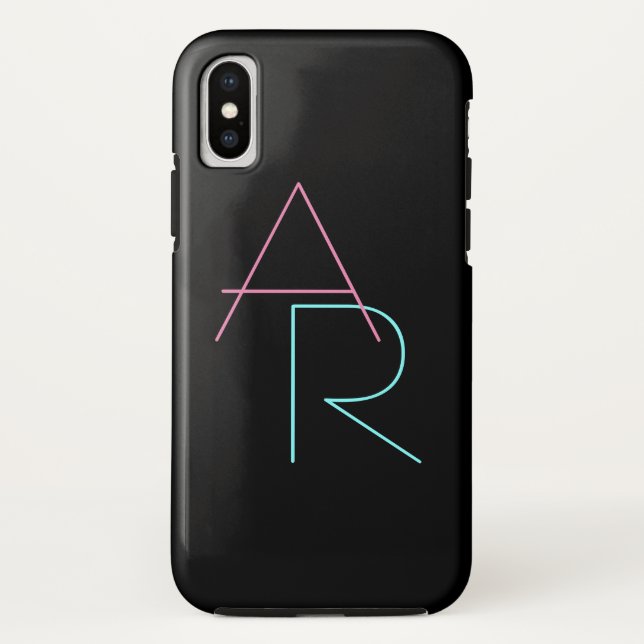 Modern Overlapping Initials | Pink Turquoise Black Case-Mate iPhone Case (Back)
