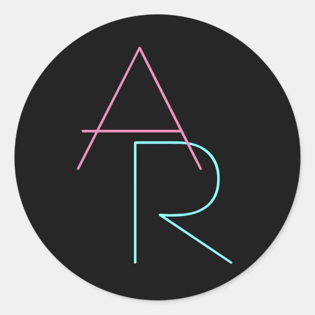 Modern Overlapping Initials | Pink Turquoise Black Classic Round Sticker (Front)