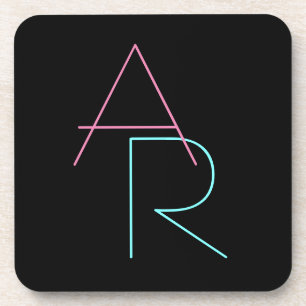 Modern Overlapping Initials   Pink Turquoise Black Coaster
