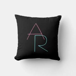 Modern Overlapping Initials Pink Turquoise Black Cushion