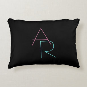 Modern Overlapping Initials Pink Turquoise Black Decorative Cushion