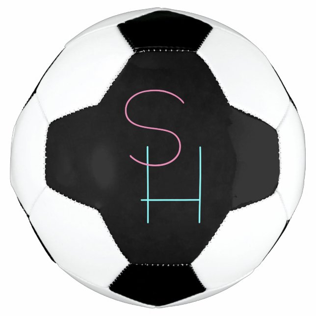 Modern Overlapping Initials | Pink Turquoise Black Football (Front)