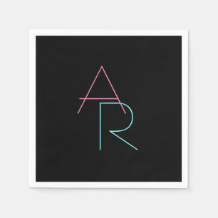 Modern Overlapping Initials   Pink Turquoise Black Napkin