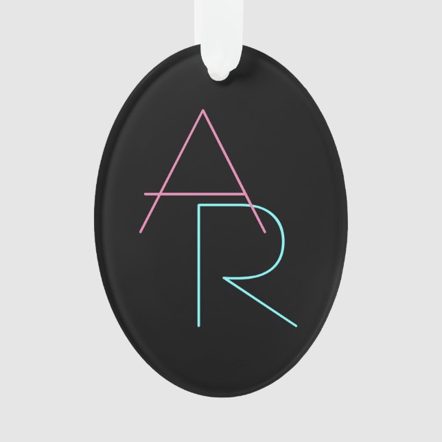 Modern Overlapping Initials | Pink Turquoise Black Ornament (Front)