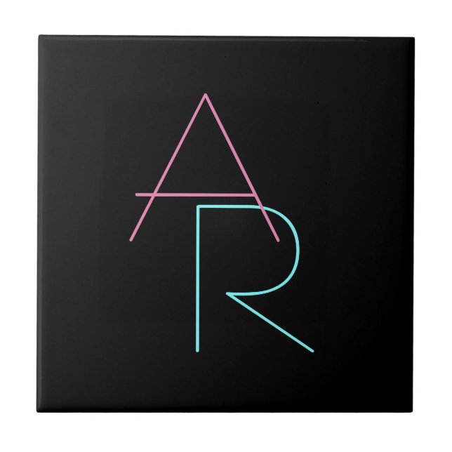 Modern Overlapping Initials | Pink Turquoise Black Tile (Front)