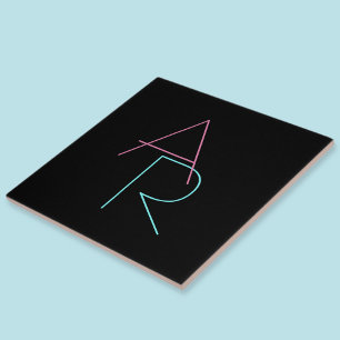 Modern Overlapping Initials Pink Turquoise Black Tile