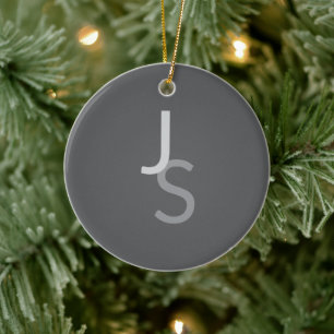 Modern Overlapping Monogrammed Initials   Gray Ceramic Tree Decoration