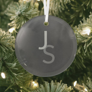 Modern Overlapping Monogrammed Initials   Gray Glass Tree Decoration