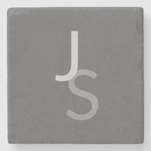 Modern Overlapping Monogrammed Initials   Gray Stone Coaster