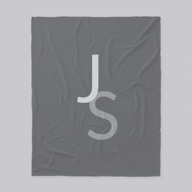 Modern Overlapping Monogrammed Initials | Grey Fleece Blanket (Creator Uploaded)